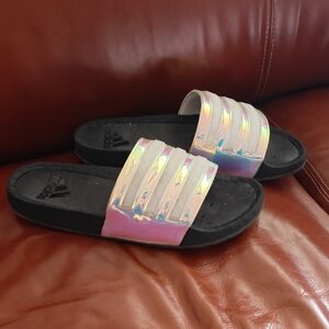 Adidas Black and Iridescent Slide Sandals